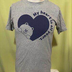 Uniqlo Line Friends My Heart is all Yours Men's Gray T Shirt Small Blue Heart Be